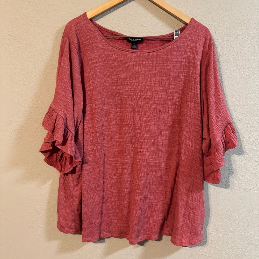 Women’s Cable & Gauge Ruffle Sleeve Top Mauve Pink Color - Size 3X